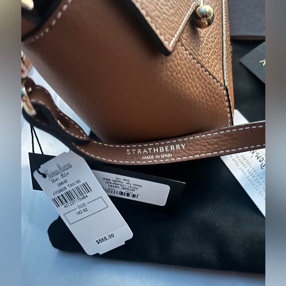 NWT STRATHBERRY Mosaic Nano Leather Top-Handle Bag Tan with Vanilla Stitch - Picture 3 of 15